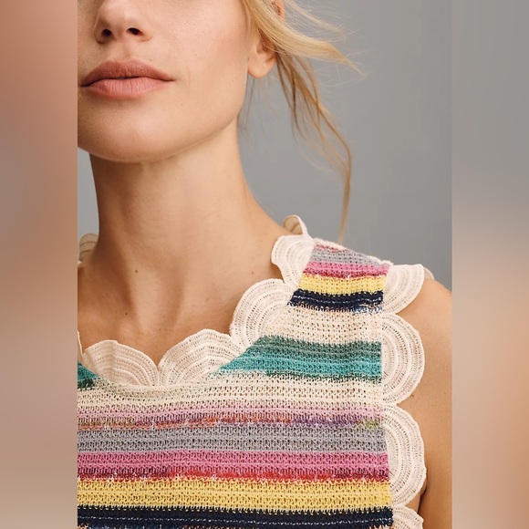 Anthropologie Blue Tassel Sleeveless Crochet Scallop-Trim Top - Picture 4 of 7